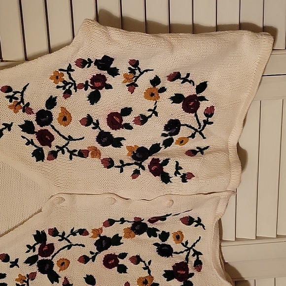 Carolina Colours Vintage 80s 90s embroidered floral relaxed crop sweater vest M - Picture 2 of 6